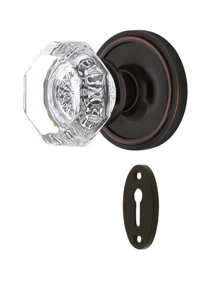 Classic Rosette Mortise Lock Set With Waldorf Crystal Knobs in Timeless Bronze.